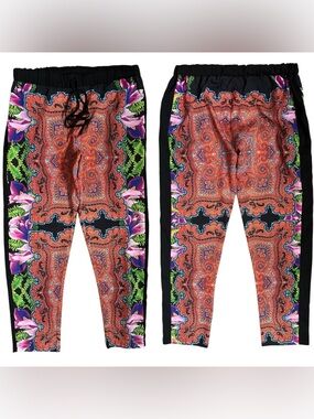 Clover Canyon Orchid Trip Black Multi Boho Drawstring Taper Cropped Pants Medium